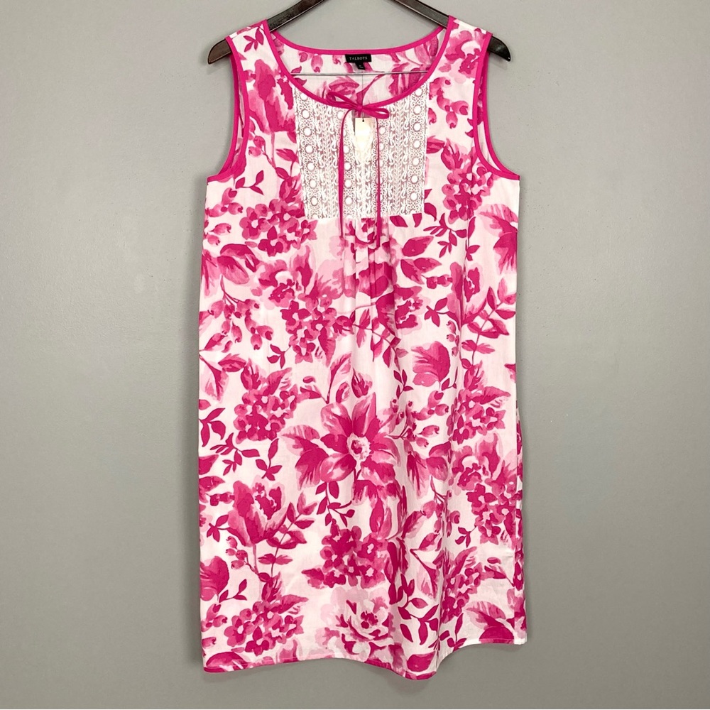 Talbots Cotton Toile Beach Dress Women’s Size M Floral Crochet Swim Coverup Boho